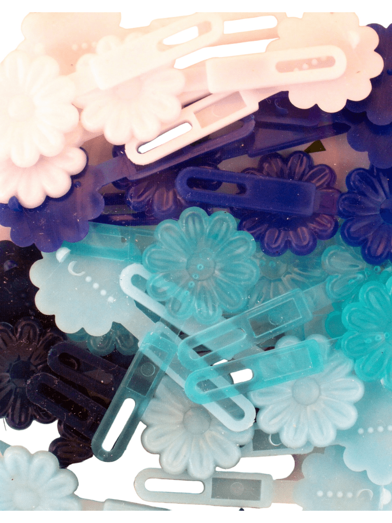 Eden Girls Self Hinge Small Flower Hair Barrettes - Blue & White