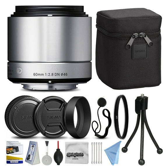 Sigma 60mm F2.8 DN Art Silver Lens for Micro Four Thirds (35S963) with Starter Accessories Kit includes Ultraviolet Filter + Deluxe Cleaning Kit + Air Dust Blower + Cap Keeper