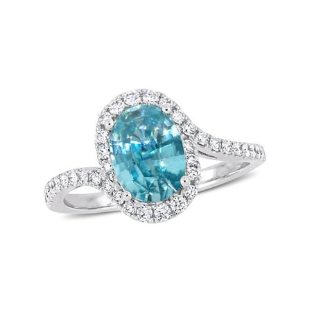 - 2-3/8 Carat T.G.W. Blue Zircon and 3/8 Carat T.W. Diamond 14kt White Gold Twist Ring