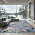 thumbnail image 2 of ODIKA 8'x10' Washable Area Rug Hydrangea Floral Bloom Cluster With Eucalyptus Leaf Plaid Border for Dining Room, Large Office, Lounge, Non-Slip Chair-Friendly Mat, 2 of 7