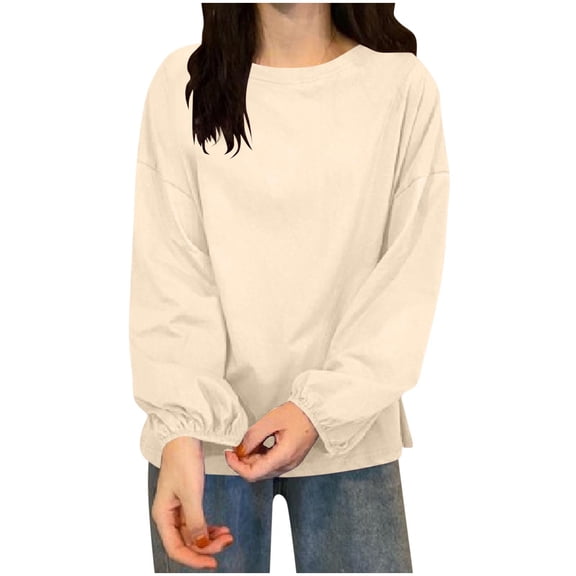 FAIWAD Tops for Women Trendy Side Split Crew Neck Long Sleeve Pullover Casual Lightweight Blouse