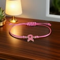 thumbnail image 6 of Pink Ribbon Bracelet for Women Awareness, Adjustable Handmade Woven Polyester Support Cancer Survivor Gift, Inspirational Cause Jewelry, 6 of 6