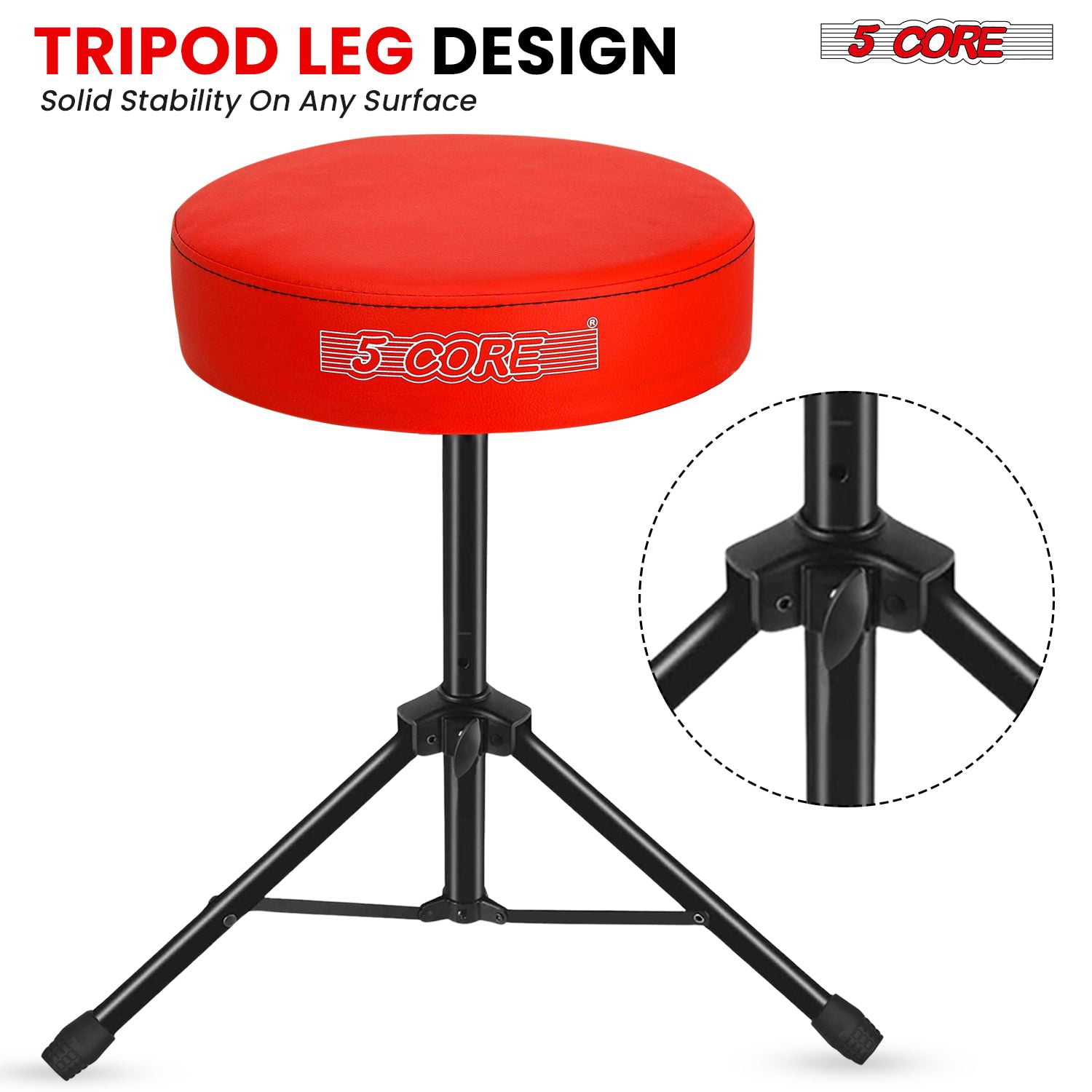 3” High-Density Sponge Drum Throne - Adjustable 17”-24” Musician Stool with Non-Slip Base, 330 lbs Capacity for Drummers & Guitarists