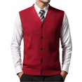 thumbnail image 4 of JTieacloth Tops for Men Loose Fit plus Size Male Autumn And Winter Buckle Sweater Vest Vest V Neck Pure Color Wool Collarless Shirt Combined Body Type Non Hooded Vest Sweater Vest, 4 of 4