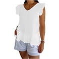 thumbnail image 2 of Womens Cute V Neck Ruffle Sleeveless Shirts Elegant Tank Tops Blouses Pleated Hem Casual Solid Color Tees White, 2 of 5