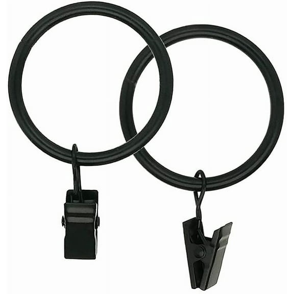 30pcs Rustproof Drapery Matte Stainless Steel Metal Curtain Rings with Clips 1 inch Drapery Rings, Vintage Black (1" Interior Diameter)