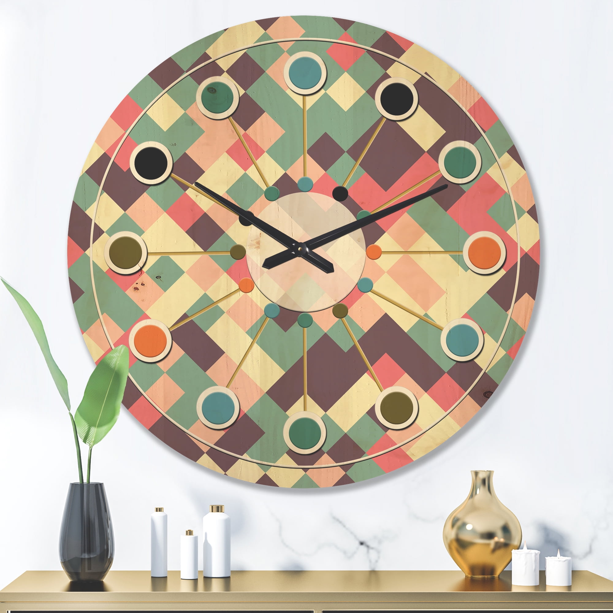 Designart 'Square Retro Design IV' Mid-Century Modern Wood Wall Clock