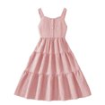 thumbnail image 3 of akafmk Teen Girls Cute Dresses Round Neck Button Down Flowy Tiesred Midi Sundress 7-15 Years, 3 of 7