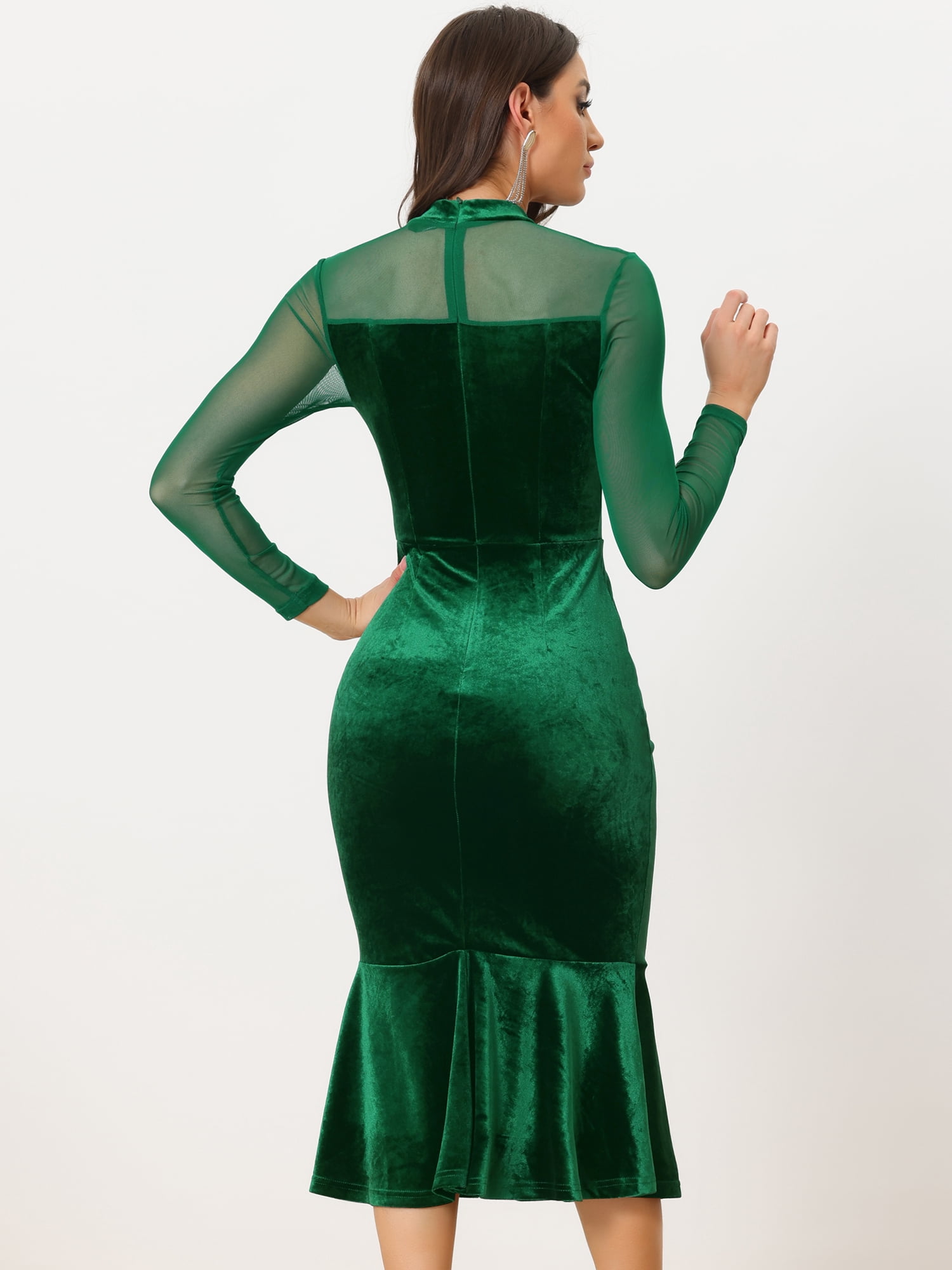 DARING DIVA Elegant Velvet Sheer Mesh Cocktail Dress L Green