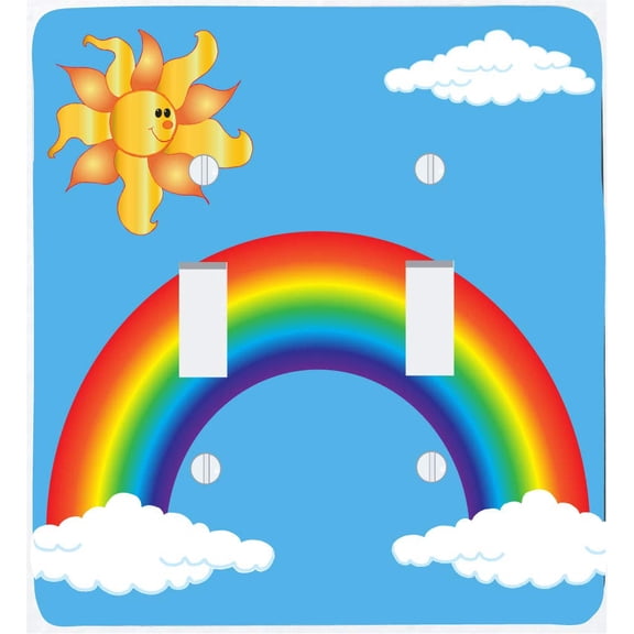 Rainbow Light Switch Plate with Sun, and Clouds/Double Toggle Rainbow Switch Plate Wall Decor