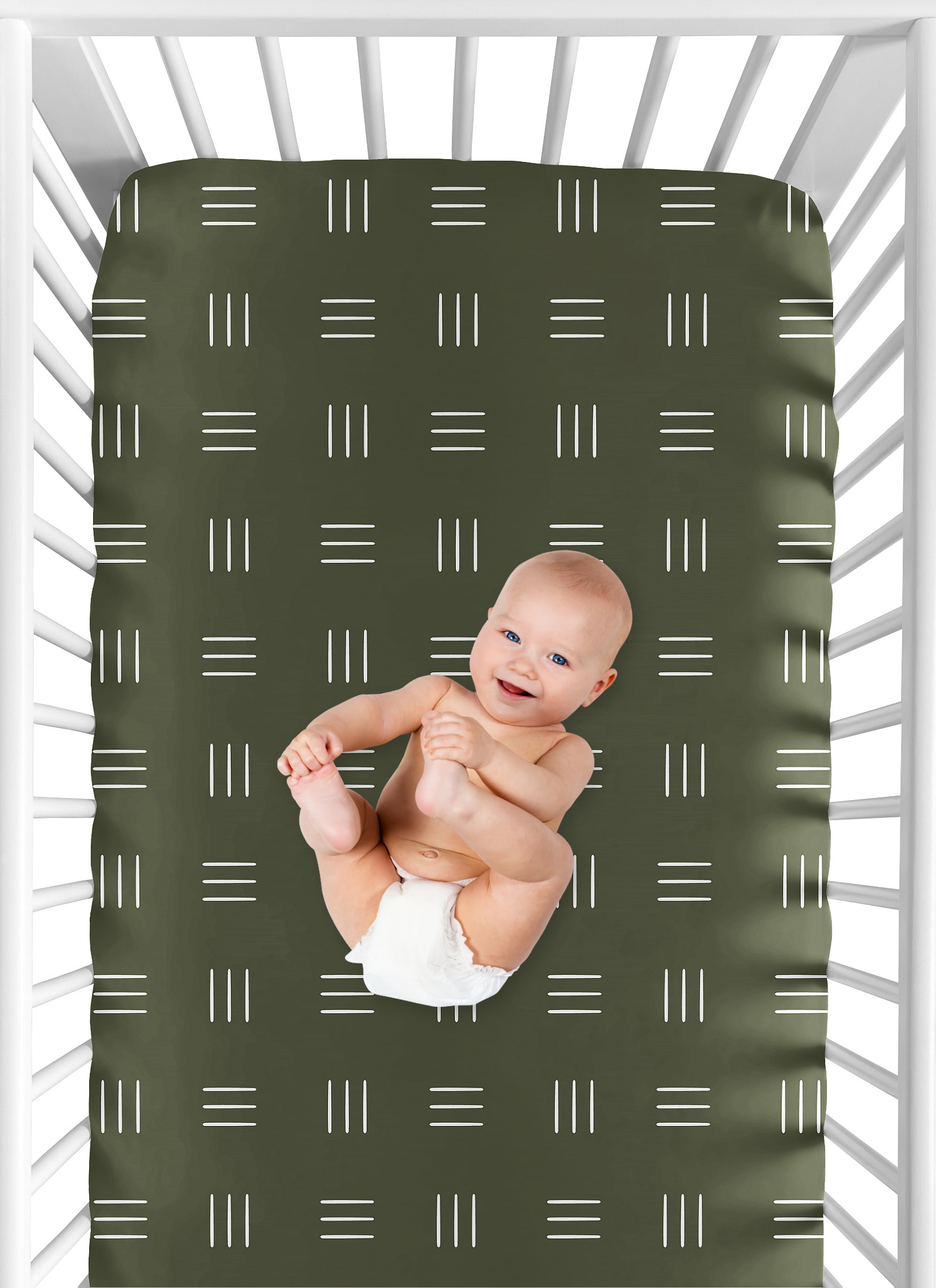 Sweet Jojo Designs Jungle Hunter Green and White Fitted Crib Sheet