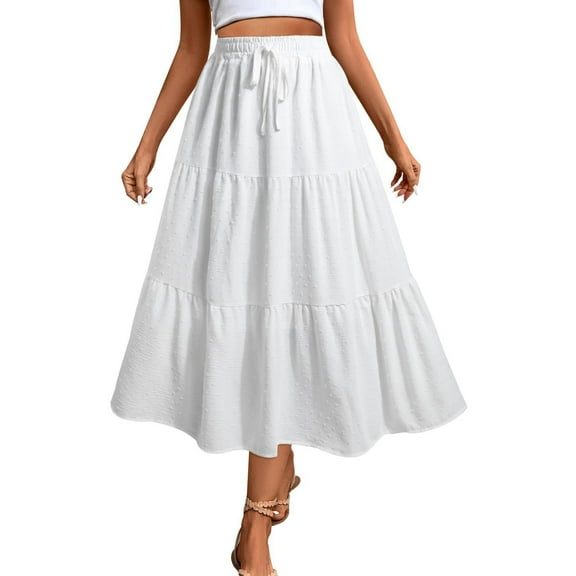 SHTXOZHI Women's Boho A-Line Casual Skirts Darwstring Elastic Waisted Ruffle Tiered Vacation Skirts