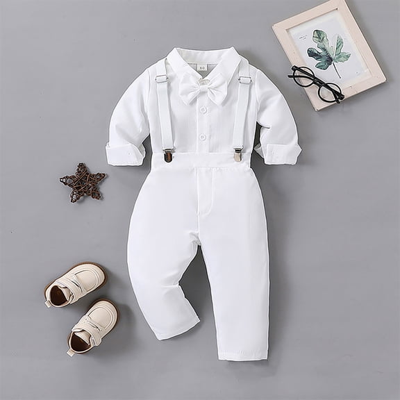 VOUZZA Toddler Boys Gentleman Suit White Long Sleeve Shirt and Pants 3-Piece Kids Casual Daily Formal Birthday Performance Clothing Set