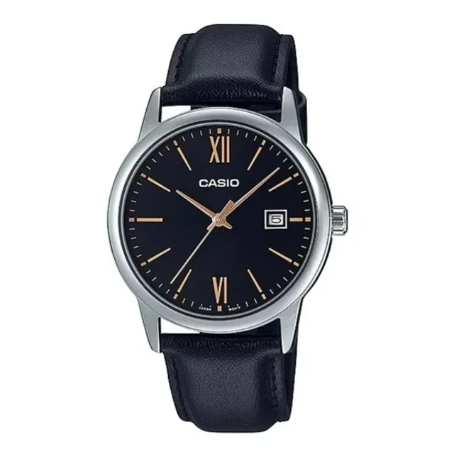 Reloj Casio Mtpv002 L1b3 Hombre Fechador Correa Correa Negro Bisel Plateado Fondo Negro MTP-V002L-1B3