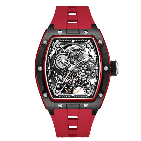 MEGIR Men Mechanical Watch Hollow Out Automatic Movement Sports Wristwatch Waterproof Silicone Strap