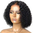thumbnail image 1 of Peluca corta de onda profunda, pelucas brasileñas rizadas del cabello humano de la Virgen peluca rizada corta de Bob pelucas cortas del cierre frontal negro, 1 of 5