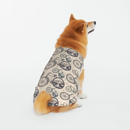 Honeii Compass And Mountains In Bicycle Wheels Pattern 100% Cotton Dog Clothes Dog Costumes Doggie Shirts Puppy Shirt Pet Vest Tank Top Cat Tee-4X-Large