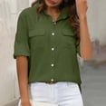 thumbnail image 4 of gakvbuo Summer Button-Up Shirts for women Button Down Tops Women'S Solid Color Pocket Blouses Short Sleeve Button-Up Turndown Collar Top, 4 of 7