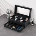 thumbnail image 3 of ProCase Caja para Reloj de 12 Ranuras, Estuche Organizador de Relojes de 2 Pisos con Tapa Vidrio Anti-polvo Almacenaje Guardarrelojes para Hombres y Mujeres (NegroRayado), 3 of 14