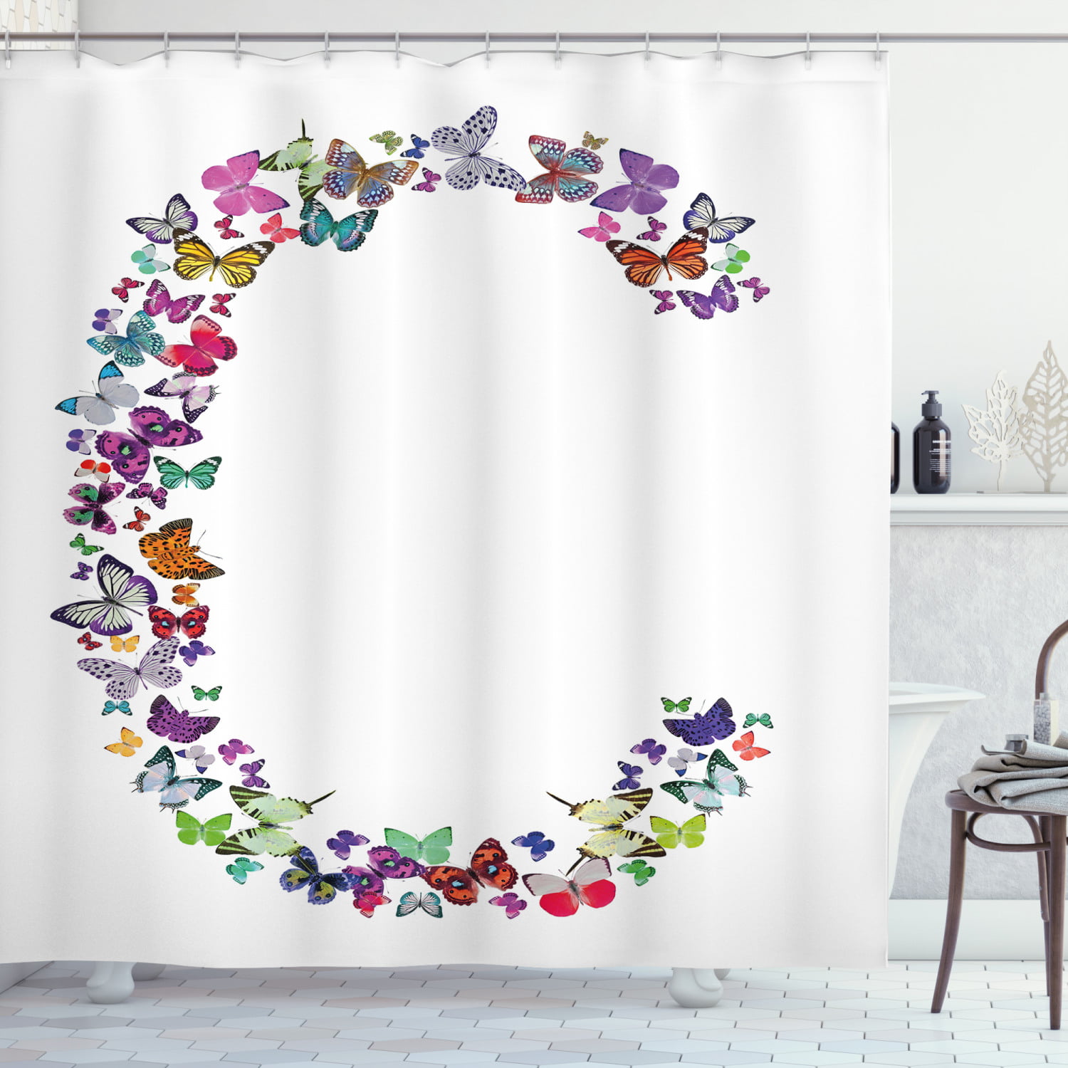 Details about  / Shower Curtain Art Bathroom Decor Flying Butterflies Bath Curtains 12 Hooks