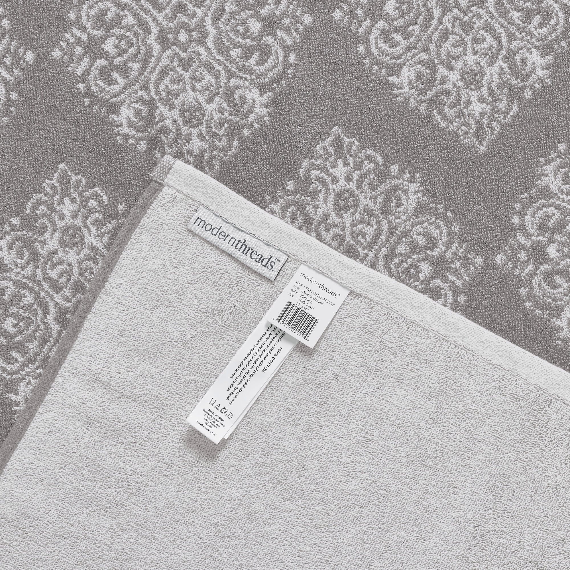 Modern Threads Artesia Damask 6-Piece Bath Towel Set, Gray
