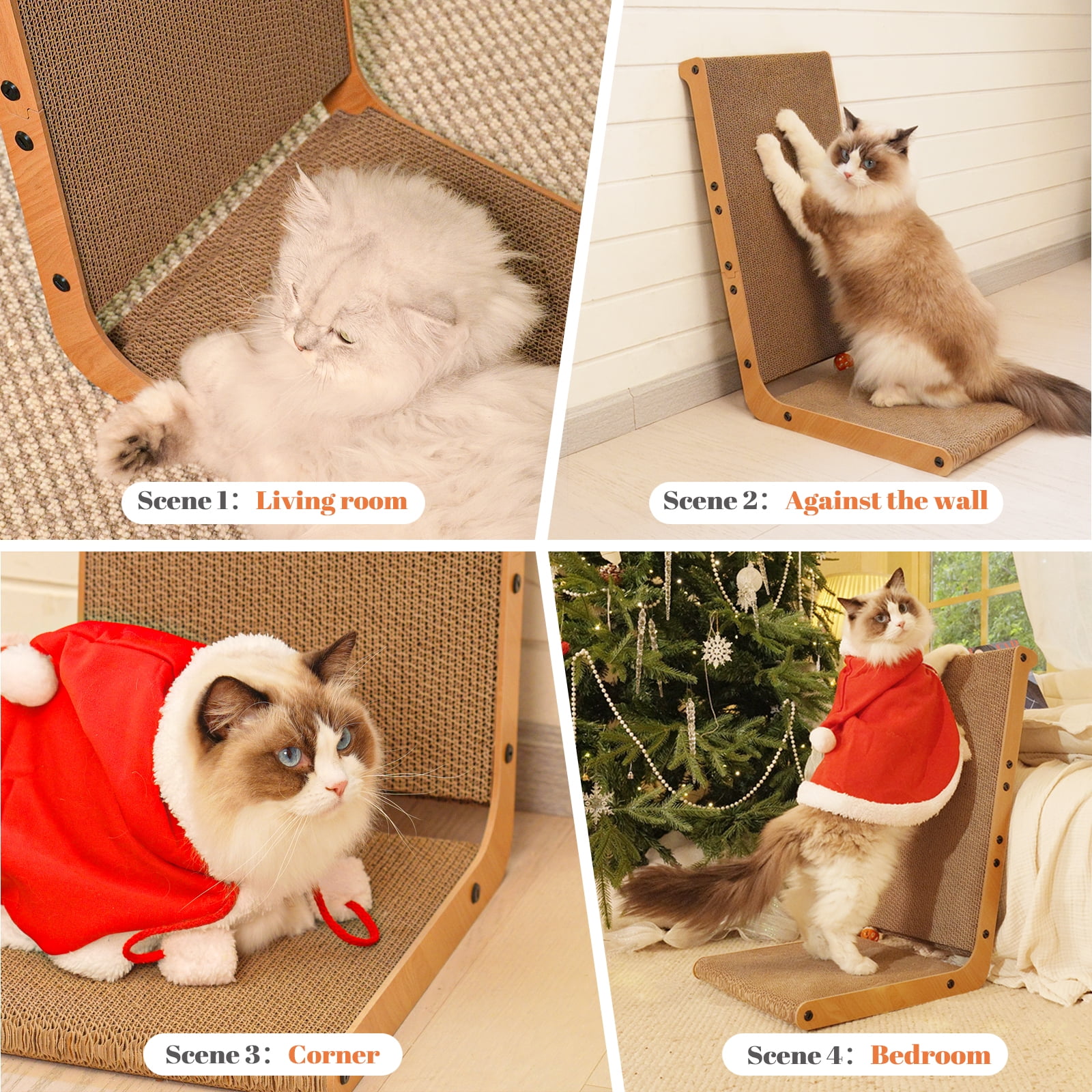 CheerPals Cat Scratcher, 12.6"x20.3"x23.6" L-Shaped Scratching Board，120° Scratch Post with Bell Teaser-wand for Indoor