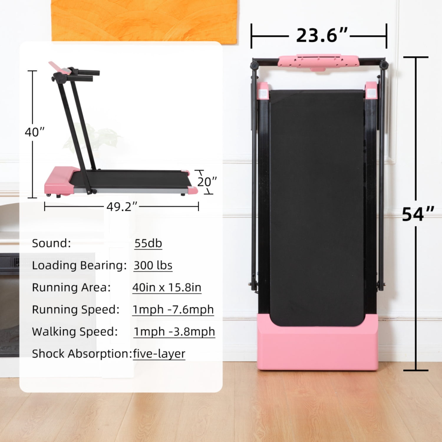 Compact Home Treadmill with LED Screen, Variable Speed up to 7.5 MPH, Walking and Running Treadmill
