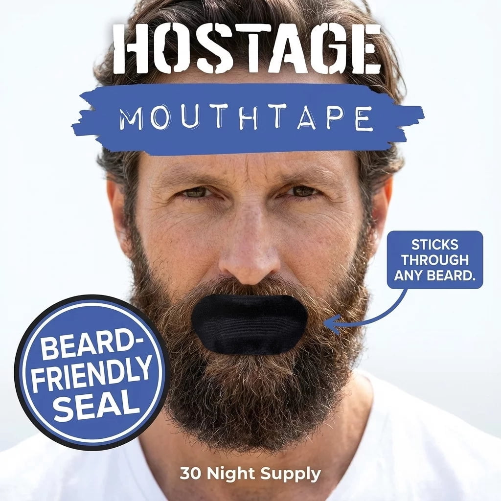 Hostage Tape Nasal Breathing Mouth Tape, Anti-Snoring, Beard-Friendly, 30 Count