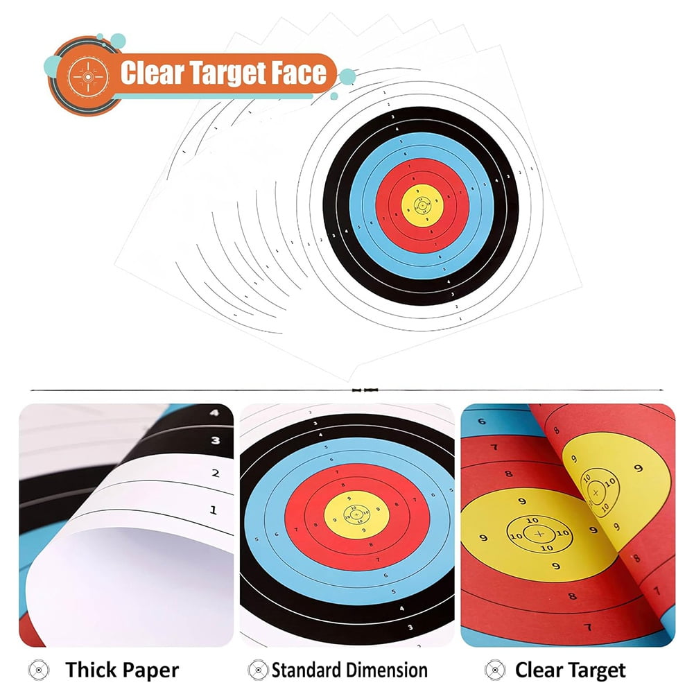 Archery Targets Paper, 50Pcs Bow and -Targets for Hunting Backyard, Archery Target Practice Accessories 10 Rings