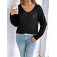 thumbnail image 5 of Women'S Crochet Sweater Top Hollow Out Long Sleeve Pullover Tops Fall Outfits Fashion Black XL, 5 of 9