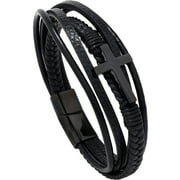 FANN Cross Bracelet Black Wristlet for Men Mens Braided Punk Accessories Leather Glossy Man