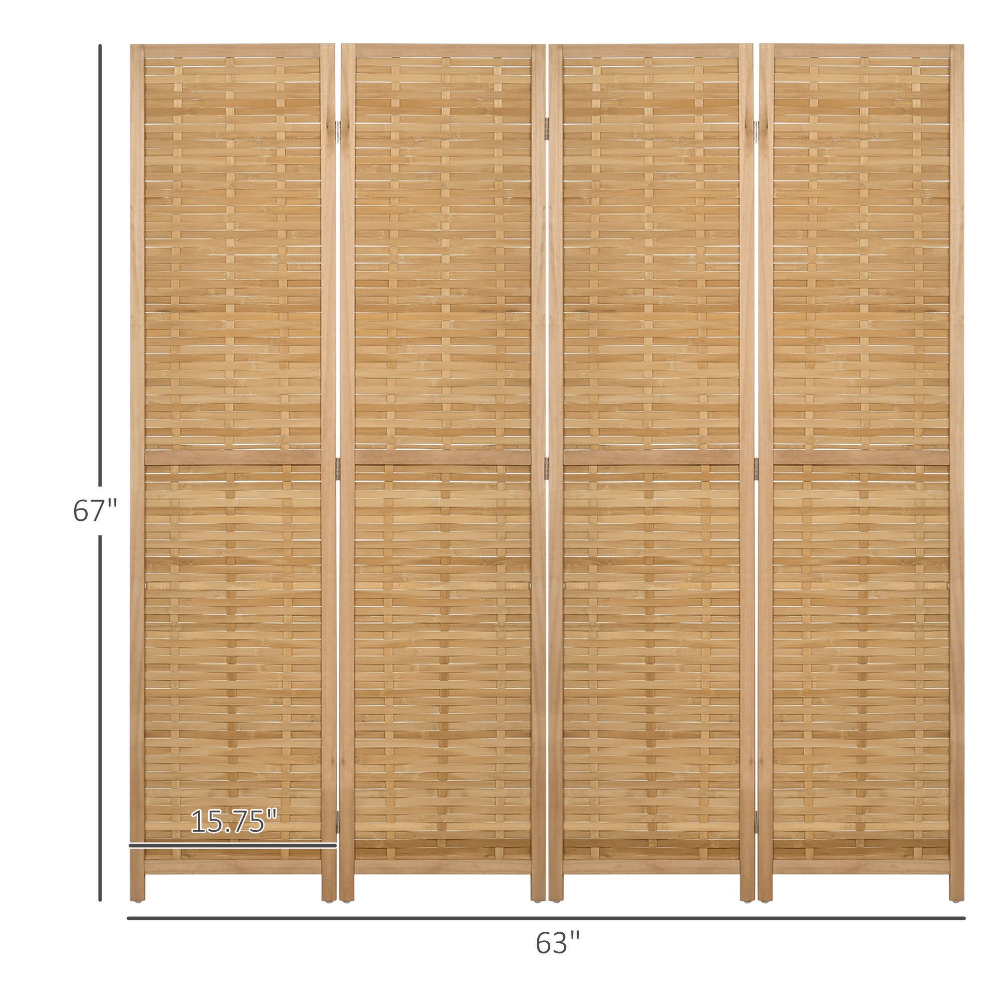 Homcom 4 Panel Room Divider,5.5' Tall Bamboo Portable Folding Privacy Screens,Hand-Woven Double Side Partition Wall Dividers for Home Office,Natural,Natural Wood Bamboo Household Supplies Décor
