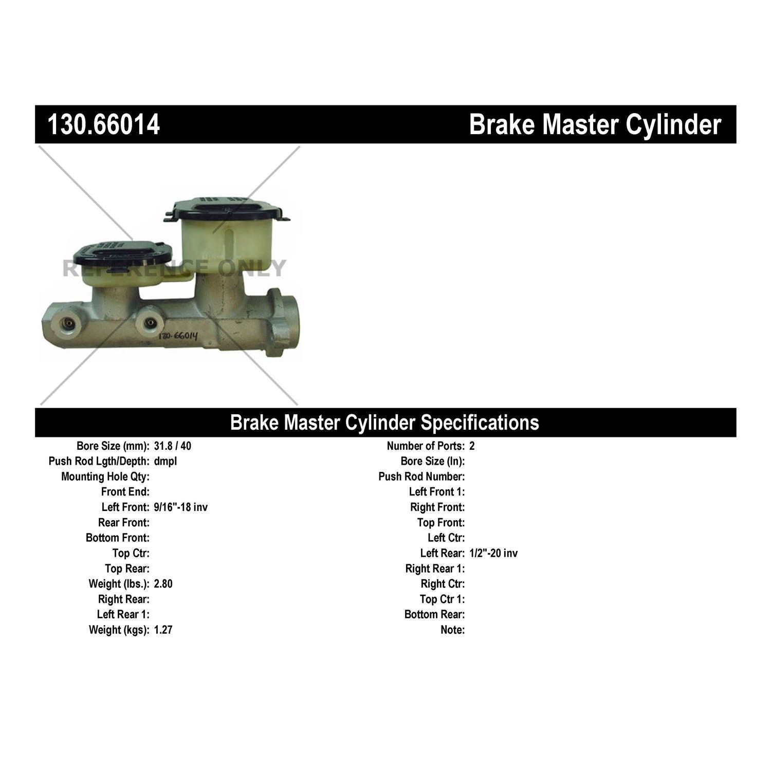Centric 130.66014 Premium Brake Master Cylinder Fits select: 1985-1986,1988-1995 CHEVROLET G30