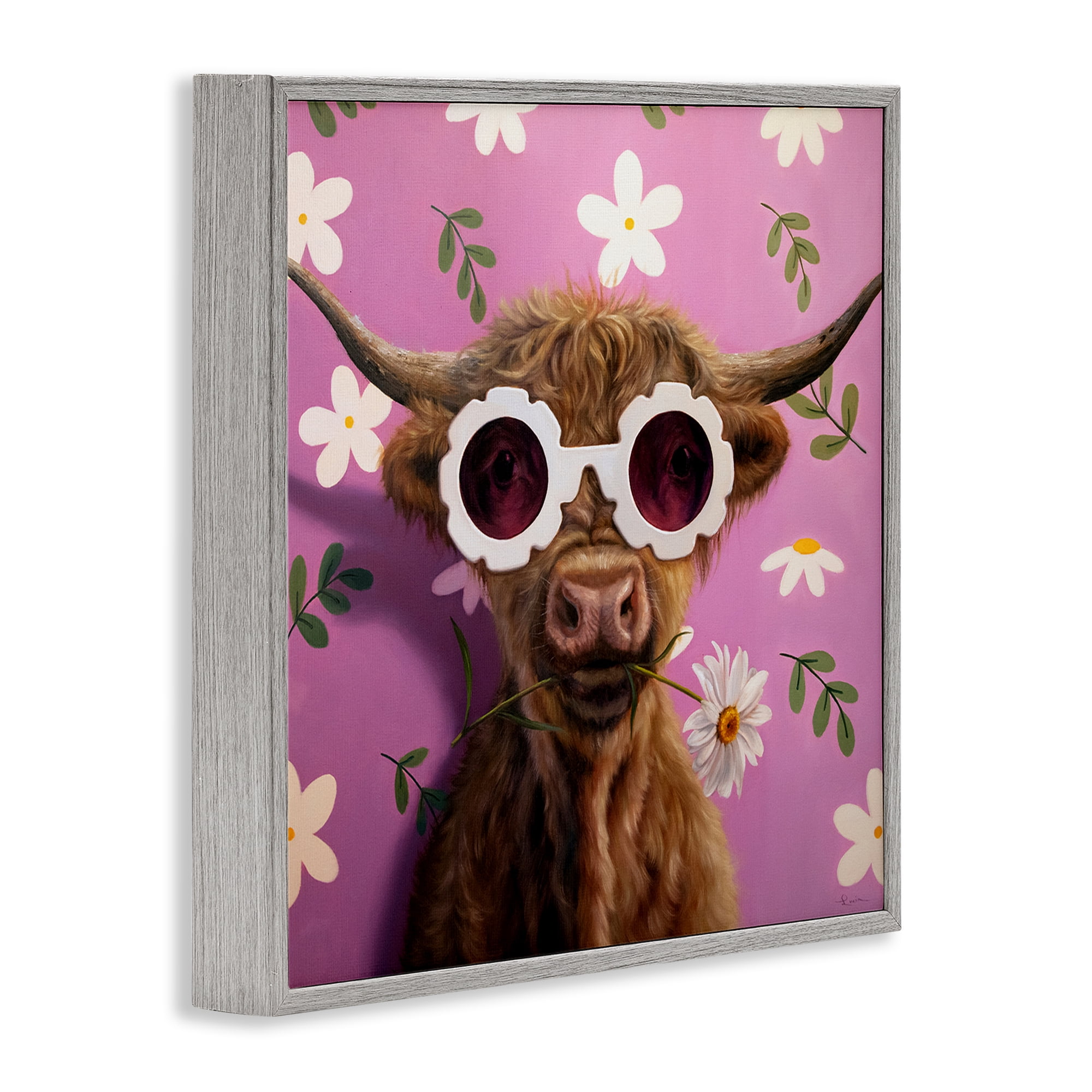 Stupell Industries Fresh As A Daisy Cattle Gray Framed Giclee Art, design by Lucia Heffernan