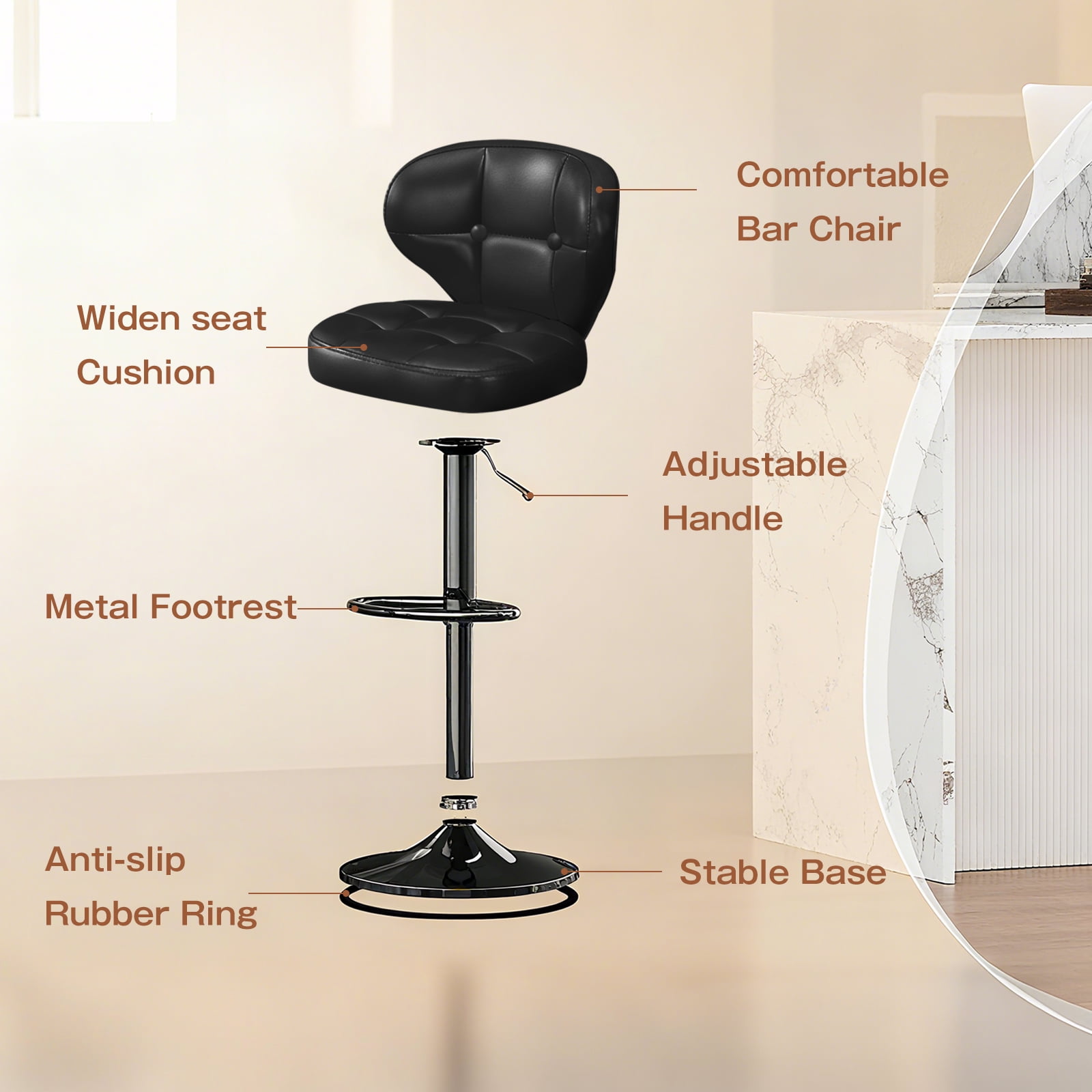 Bar Stools Set of 2, Adjustable Swivel Bar Chairs with 360° Rotation, Padded Counter Stools with Back and Footrest for Kitchen Island, Bistro, Cafe, and Home Use
