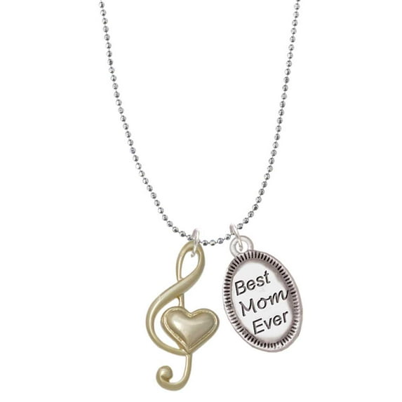 Delight Jewelry Goldtone Large Clef with Heart Best Mom Ever Charm Necklace