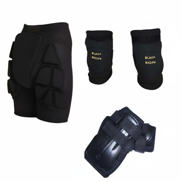 Abbraccia Rodilleras, protector pélvico, muñequeras, diseño resistente negro, set protección esquí