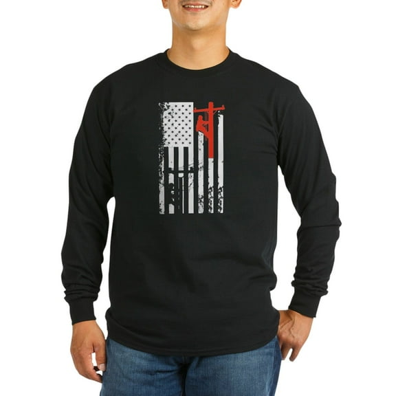 CafePress - Lineman Flag Shirt Long Sleeve T Shirt - Long Sleeve Dark T-Shirt