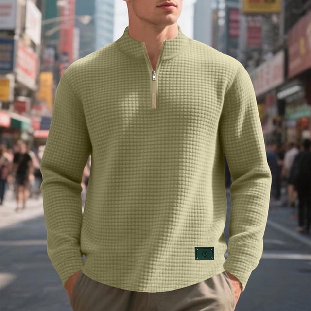 pstuiky camisa de manga larga para hombre, Sudadera informal holgada de cuello alto con media cremallera y manga larga para hombre camisetas de hombre l