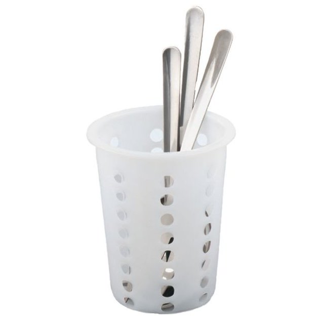 Browne Polypropylene White Perforated Flatware Cylinder, 4.3 x 5.3 in
