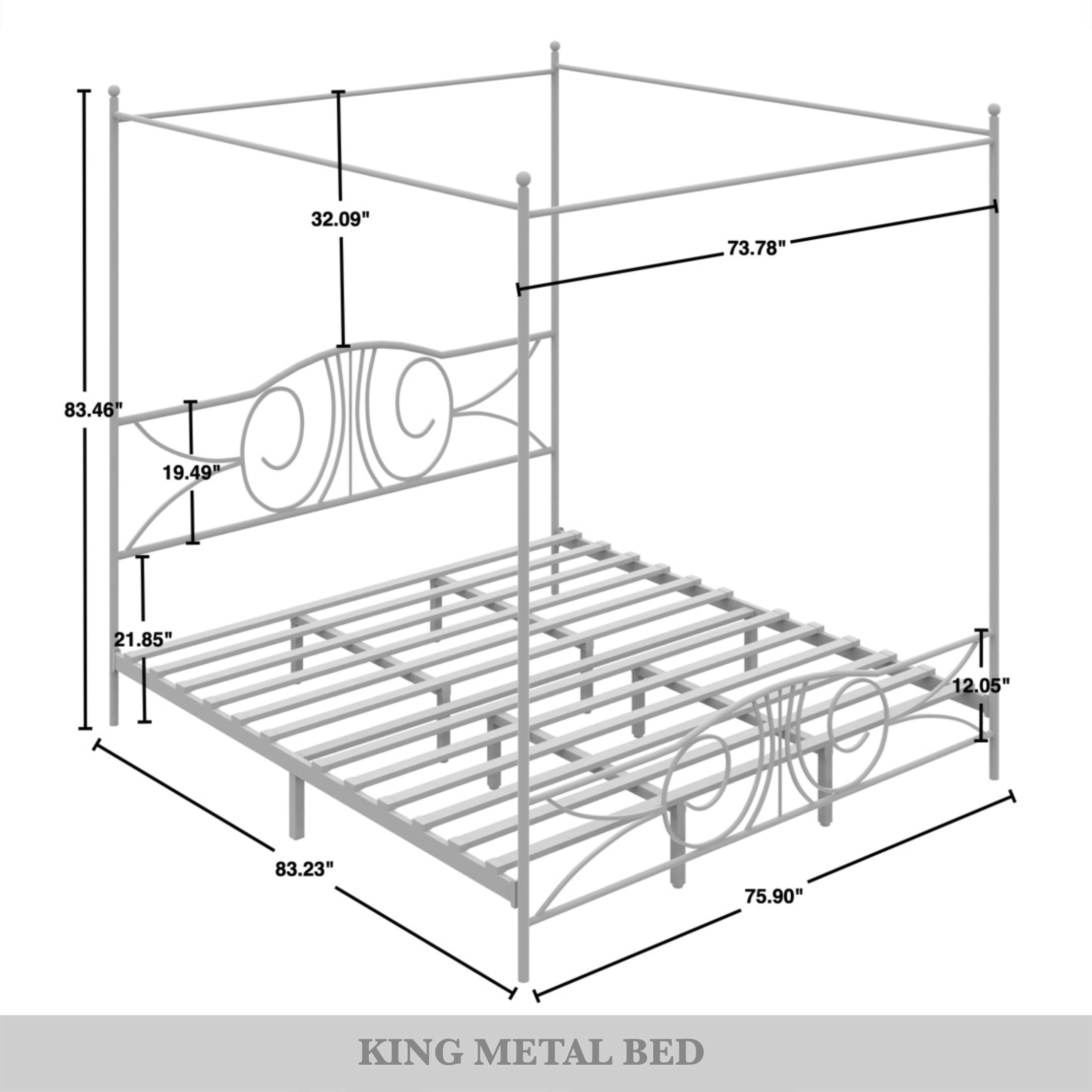 Castle Place Ornate Ironwork King Metal Platform Canopy Bed, White
