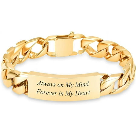 Custom ID Bracelet for Men Women Stainless Steel Cuban Cuban Link Personalized Engrave Cuban Link Bracelet Cremation Jewelry for Ashes Urn Keepsake Memorial Ash Holder Bracelet