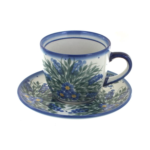 Blue Rose Polish Pottery Hyacinth Cup & Saucer
