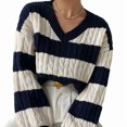 thumbnail image 3 of Suéter Corto de Pescador con Cuello en V y Larga para Mujer, Jersey de Punto Azul y XL, 3 of 9
