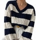thumbnail image 3 of Suéter Corto de Pescador con Cuello en V y Larga para Mujer, Jersey de Punto Azul y L, 3 of 9