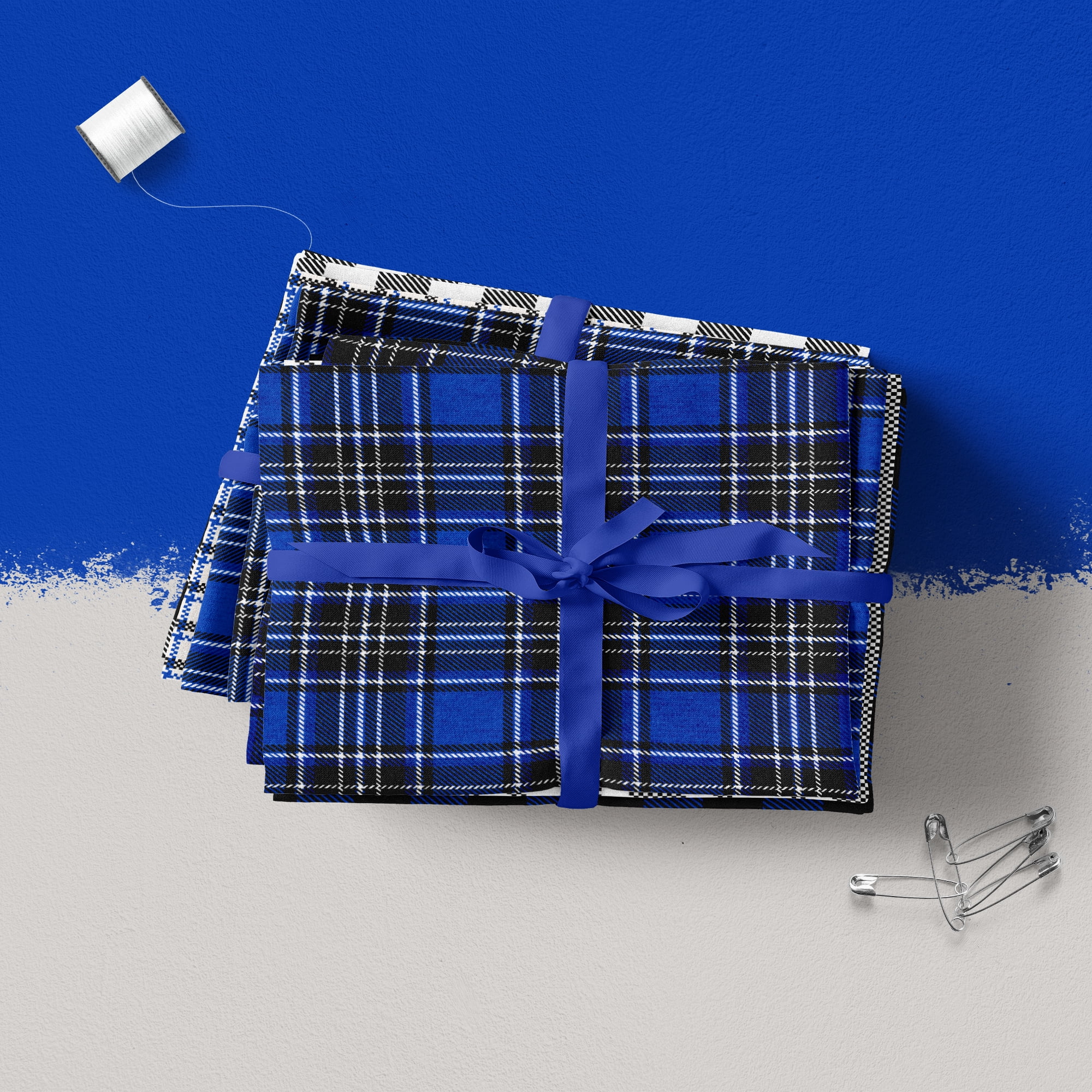 (3 pack) Create It 18"x21" Cotton Flannel Plaid Precut Sewing & Craft Fabric Bundle, Blue 5 Piece