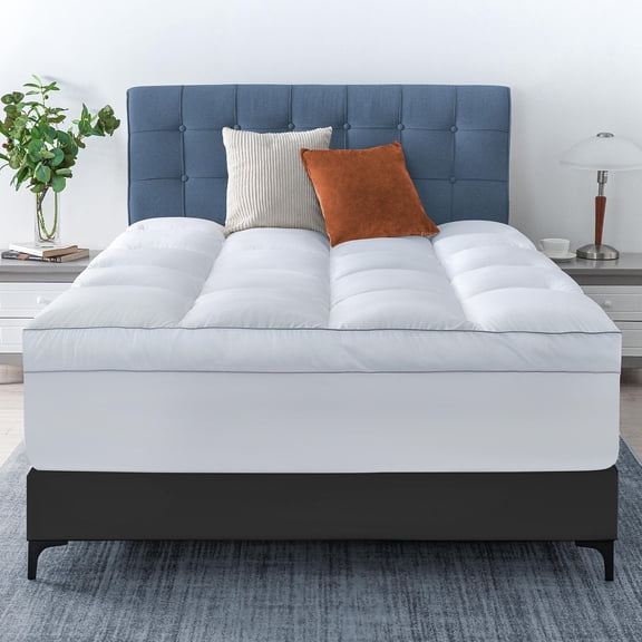 QUEEN ROSE CaKing Mattress Topper, Extra Thick Cooling Mattress Pad Cover, 400 TC Cotton Pillow Top Protector, 8-21 inch Deep Pocket, Soft Spiral Fiber Pad for Back Pain, Down Alternative Fill, White
