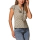 thumbnail image 4 of Blusa de mujer INSPIRE CHIC con lunares, cuello con lazo, mangas acampanadas, top para el trabajo, tamaño S, color caqui claro, 4 of 6