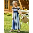 thumbnail image 4 of Oudiya Girls Maxi Striped Dress Short Sleeve O-Neck Casual Holiday Dress with Pockets Blue for Kids 8-9Y, 4 of 9