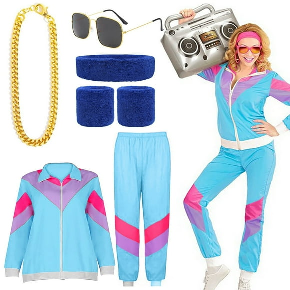 Pavied Two Piece Sets,Lounge Sets,Carnival For Men And Women. Retro Sportswear Carnival Party Accessories In 1980s And 1990s,Matching Sets,Womens Sweatshirt,Tracksuit for Women,Fall Outfits,Blue XXL